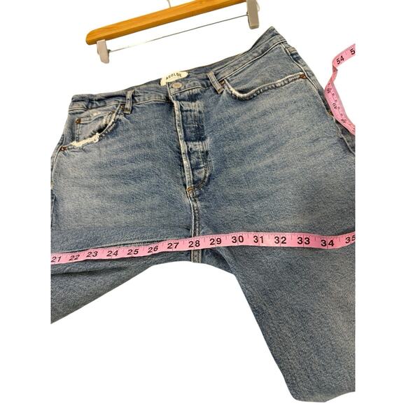 AGOLDE Riley Long High Rise Straight Jeans Medium Wash 29 Button Fly Distress - Picture 9 of 9